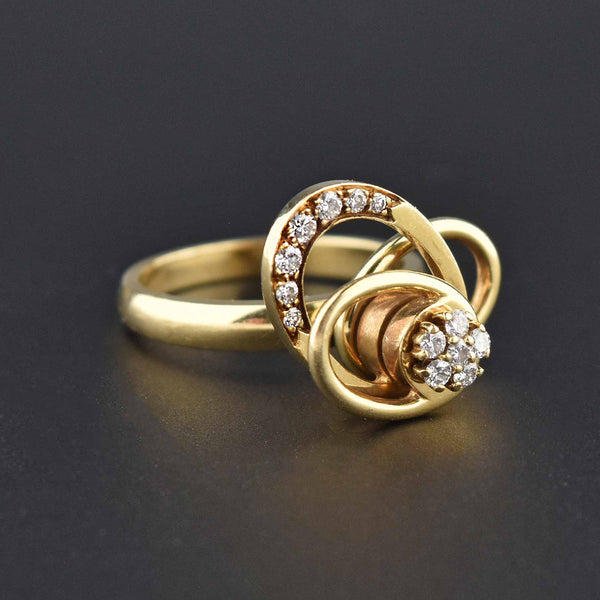 Vintage 14K Gold Three Tier Tuefel Diamond Motion Spinner Ring - Boylerpf