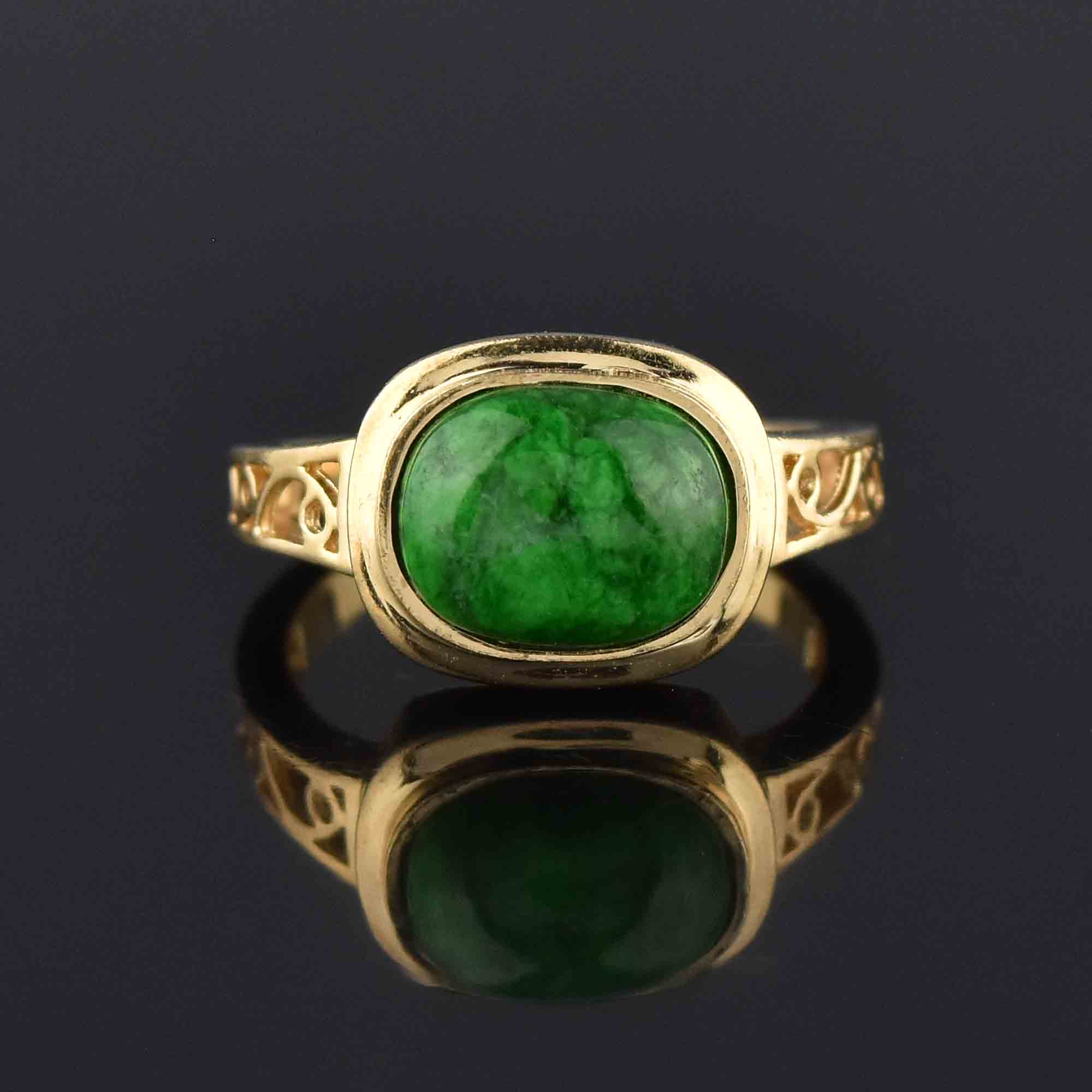 Burma Mawsitsit Green Cabochon Handmade Silver Ring discount size 10.5 Filigree Design 86