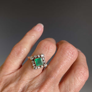 Antique Diamond Halo Emerald Ring in 14K Gold ON HOLD - Boylerpf