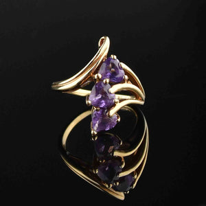 Vintage 10K Gold Amethyst Bypass Ring, Sz 5.25 - Boylerpf