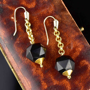 Vintage Carved Whitby Jet Dangle Earrings - Boylerpf