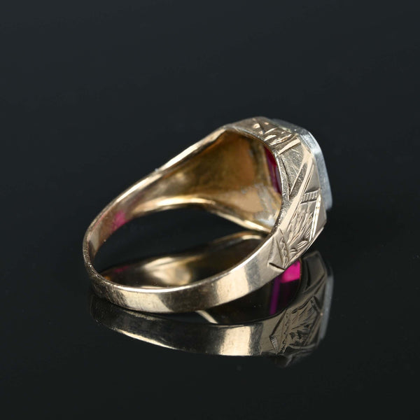 Art Deco Engraved Gold Ruby Signet Ring - Boylerpf
