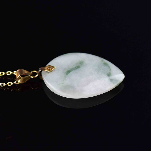 14K Gold Moss in Snow Jade Heart Pendant Necklace - Boylerpf