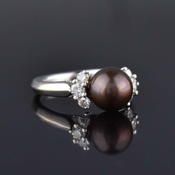 18K White Gold Diamond Black Pearl Ring - Boylerpf