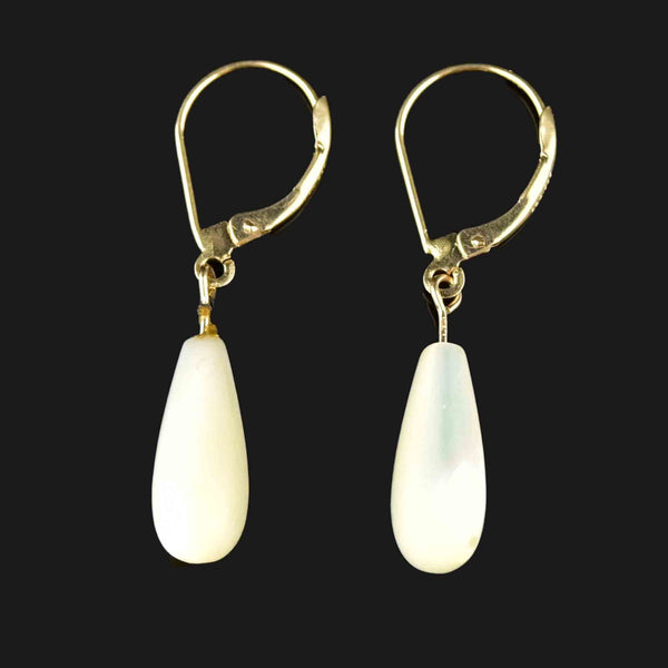 Vintage 14K Gold Mother of Pearl Drop Earrings - Boylerpf