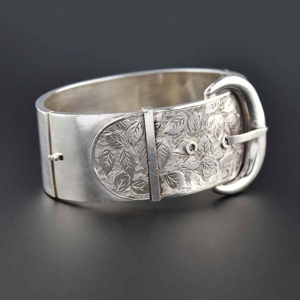 Antique Victorian Silver Engraved Wide Buckle Bracelet - Boylerpf