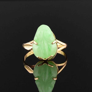 Vintage 10K Gold Carved Jade Frog Ring - Boylerpf