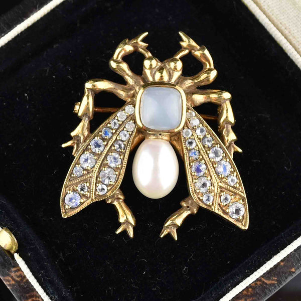 Art Deco Pearl Moonstone Bug Brooch Pin - Boylerpf