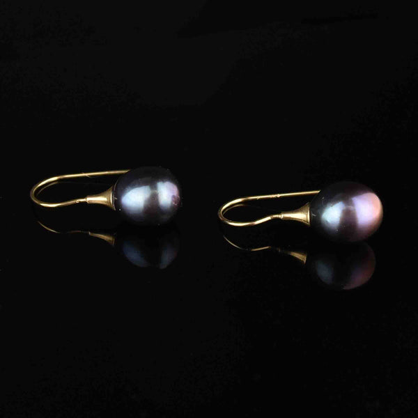 Vintage 14K Gold Black Pearl Earrings - Boylerpf