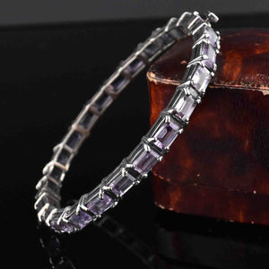 Vintage Emerald Cut Amethyst Silver Bangle - Boylerpf