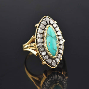 Georgian Revival 14K Gold Turquoise Diamond Halo Ring - Boylerpf