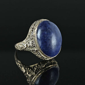 Art Deco 14K White Gold Filigree Sodalite Ring - Boylerpf