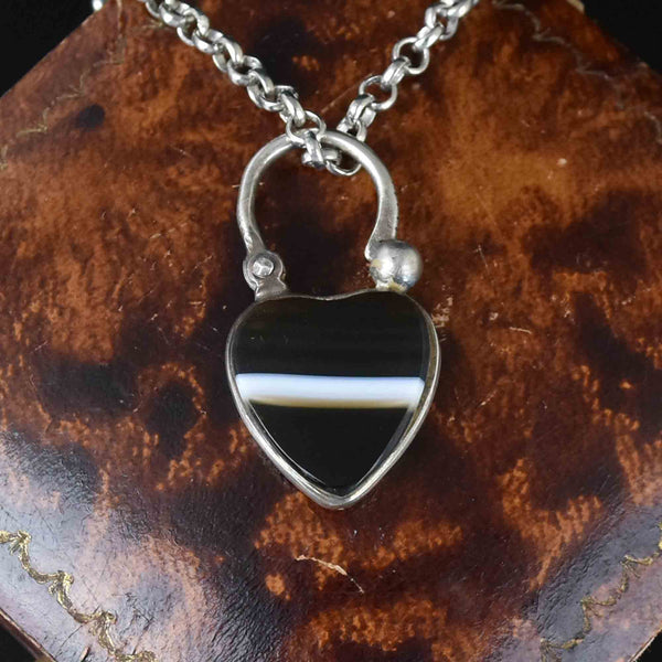 Vintage Agate Turquoise Carved Silver Heart Padlock Necklace - Boylerpf