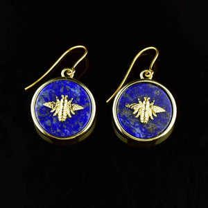 Vintage Gold Bee Lapis Lazuli Earrings - Boylerpf