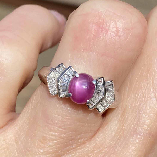 Platinum Baguette Diamond Ruby Star Sapphire Ring - Boylerpf