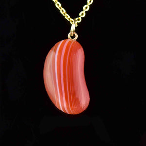 Vintage Gold Banded Agate Bean Pendant Necklace - Boylerpf