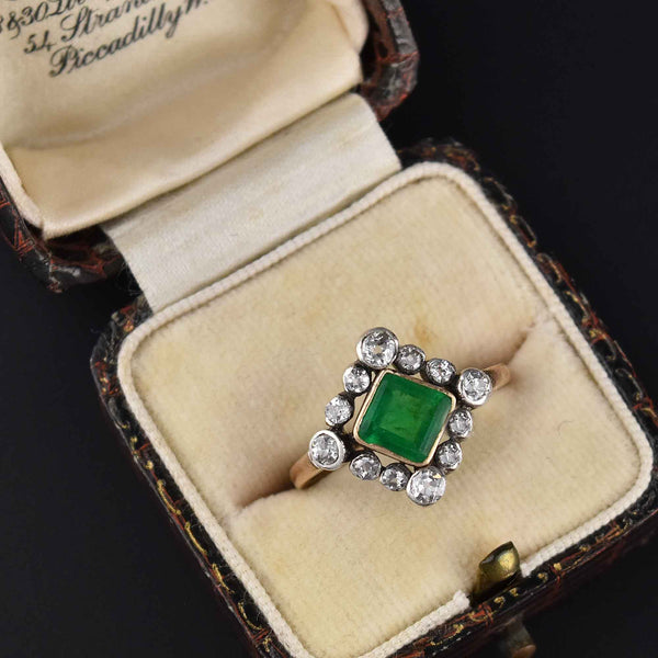 Antique Diamond Halo Emerald Ring in 14K Gold ON HOLD - Boylerpf