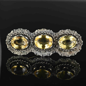 Antique Victorian Silver Engraved 27 CWT Citrine Brooch, Xtra Large - Boylerpf