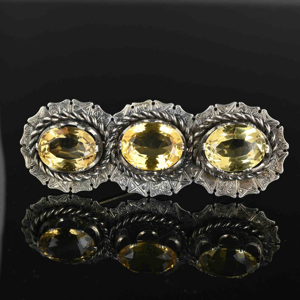 Antique Victorian Silver Engraved 27 CWT Citrine Brooch, Xtra Large - Boylerpf