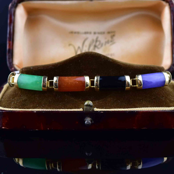 Vintage 14K Gold Multi Color Jade Link Bracelet - Boylerpf