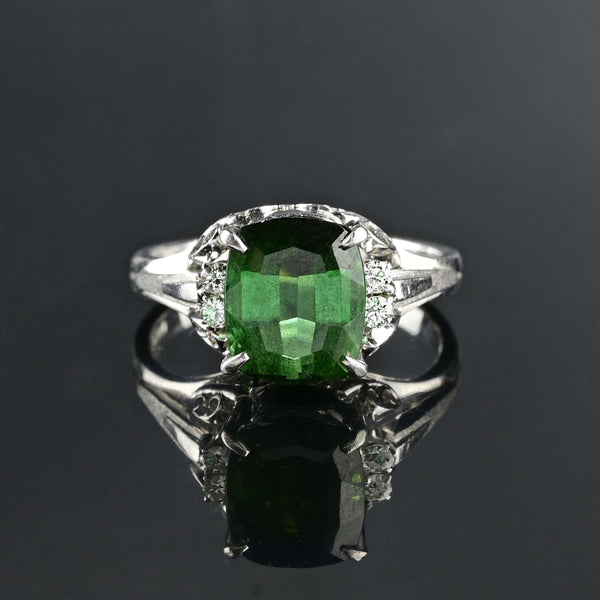 Vintage Platinum Diamond Green Tourmaline Ring - Boylerpf