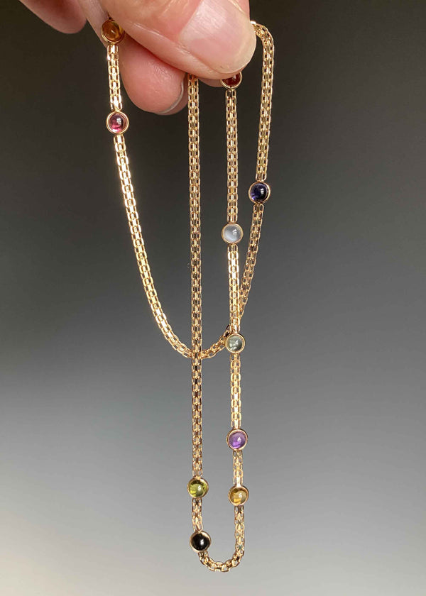 Vintage Multi Gemstone Cabochon Necklace in 14K Gold - Boylerpf