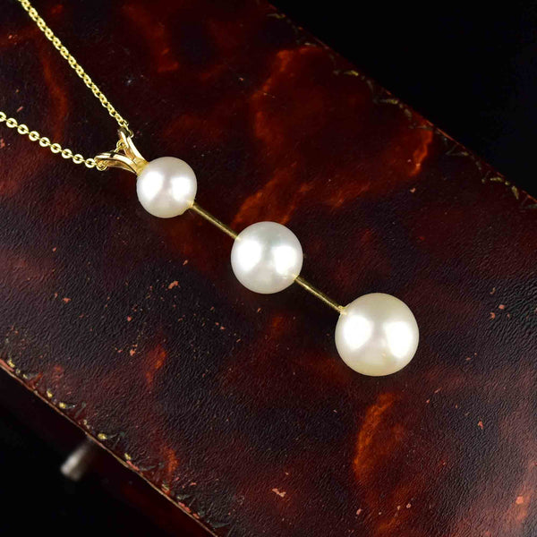 Vintage 14K Gold Pearl Bar Pendant Necklace - Boylerpf