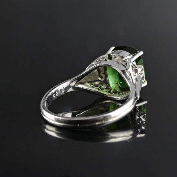Emerald Cut Diamond & Emerald Platinum Engagement Ring