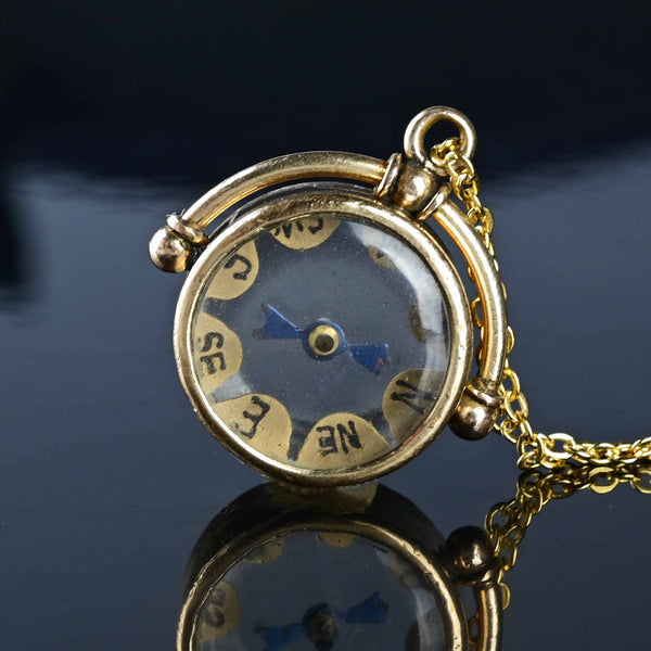 Antique Gold Compass Fob Charm Pendant - Boylerpf