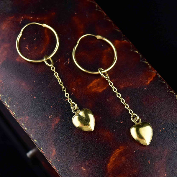 18K Gold Puffy Heart Chain Hoop Earrings - Boylerpf