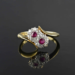 Edwardian Toi et Moi Diamond Halo Ruby Ring in 18K Gold - Boylerpf