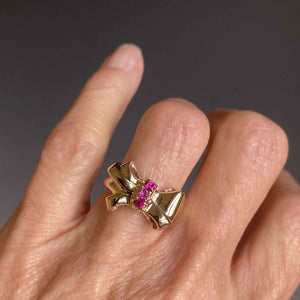 Vintage 10K Gold Ruby Gemstone Ribbon Bow Ring - Boylerpf