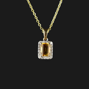 Vintage 14K Gold Citrine Diamond Pendant Necklace - Boylerpf