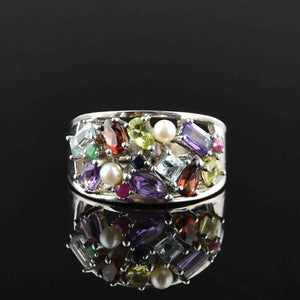 Silver Multi Gemstone Harlequin Ring, Sz 9.5 - Boylerpf