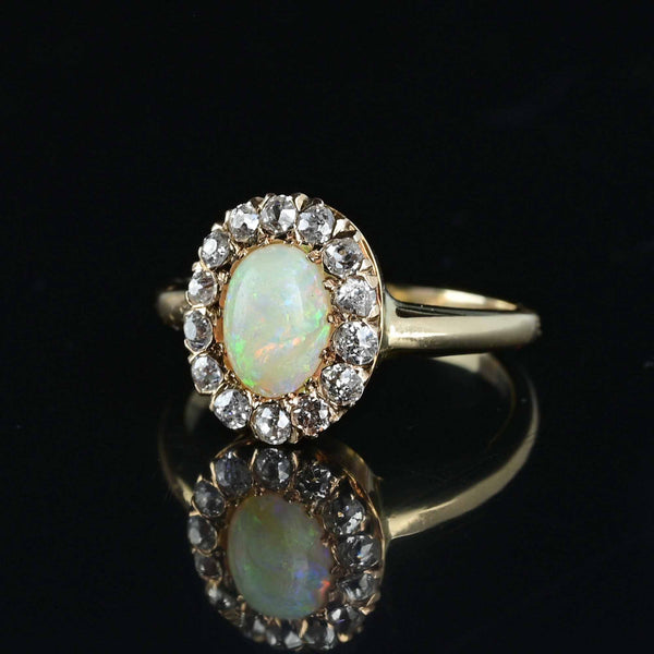 Antique Mine Cut Diamond Halo Opal Ring - Boylerpf