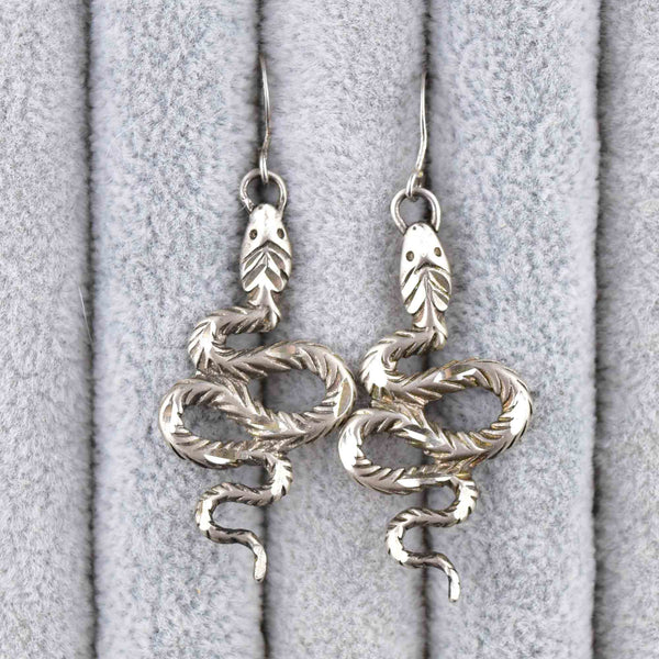 Vintage Engraved Sterling Silver Snake Earrings - Boylerpf