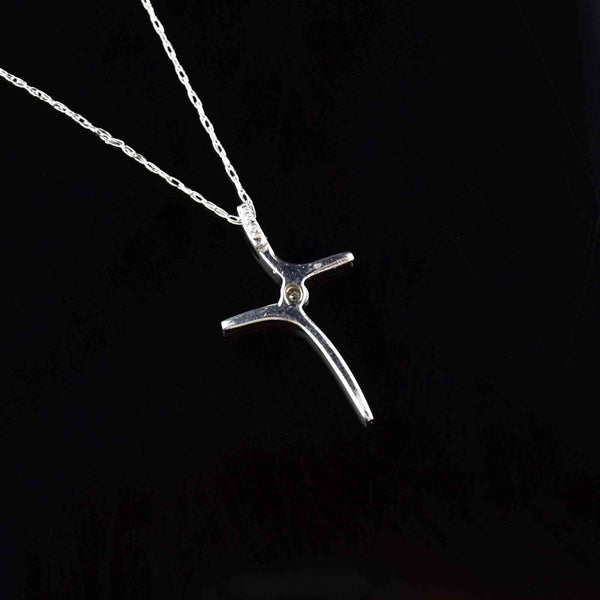 Vintage 10K White Gold Diamond Cross Necklace - Boylerpf