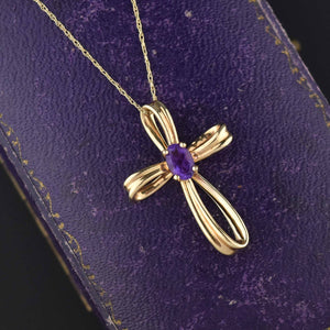 Vintage Amethyst Gold Cross Pendant Necklace - Boylerpf