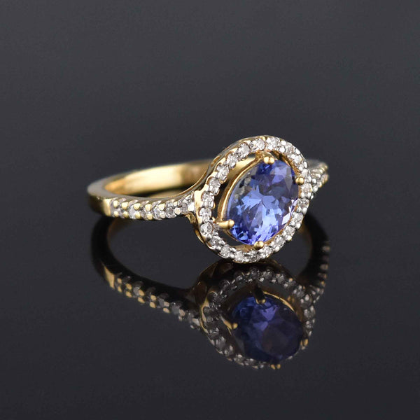 18K Gold Diamond Halo Tanzanite Engagement Ring - Boylerpf