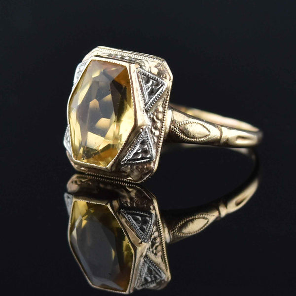 Vintage Art Deco 10K Gold Citrine Solitaire Ring - Boylerpf