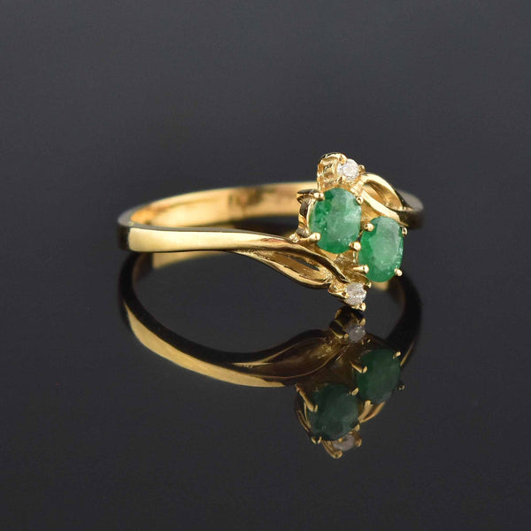 Vintage 14K Gold Emerald Diamond Bypass Ring, Sz 6.25 - Boylerpf