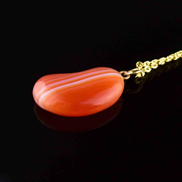 Vintage Gold Banded Agate Bean Pendant Necklace - Boylerpf