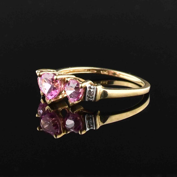 Vintage 10K Gold Diamond Pink Sapphire Heart Ring, Sz 6.5 - Boylerpf