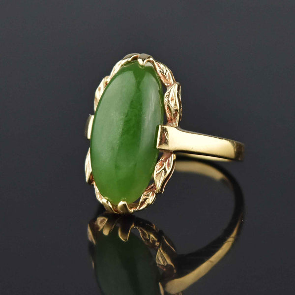 Vintage 14K Gold Natural Jade Cabochon Ring - Boylerpf