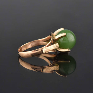 Retro 14K Gold Jadeite Ball Ring, Sz 7 - Boylerpf