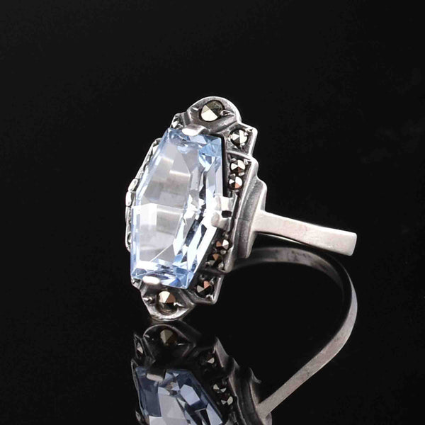 Vintage Silver Blue Topaz Marcasite Ring, Sz 6.25 - Boylerpf
