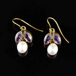 Gold Amethyst Baroque Pearl Dangle Earrings - Boylerpf