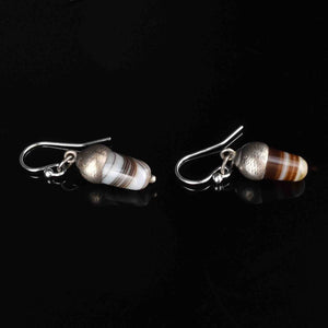 Vintage Silver Agate Acorn Drop Earrings - Boylerpf