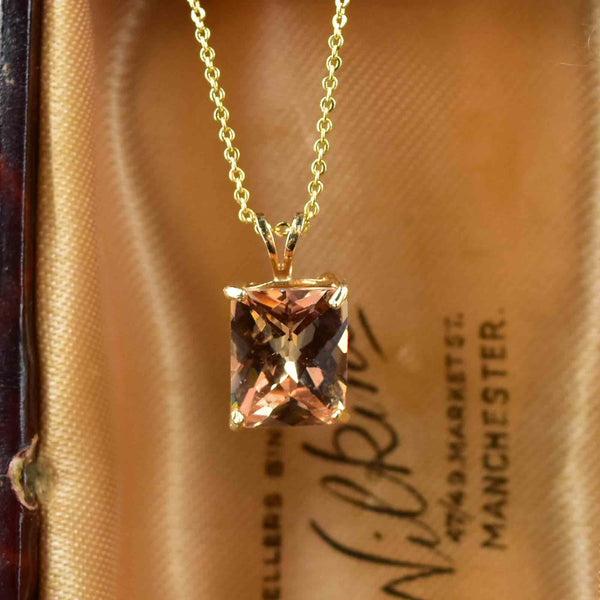 Vintage Checkerboard Cut Citrine 14K Gold Pendant Necklace - Boylerpf