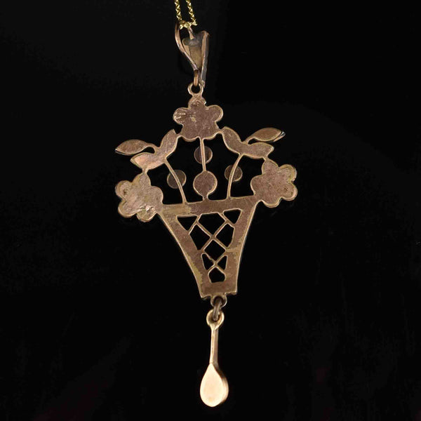 Antique Flower Pot Garnet Pendant Necklace - Boylerpf